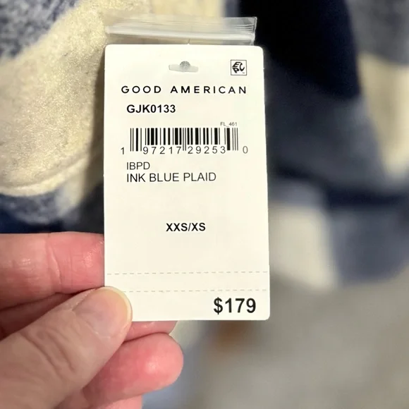 Good American Ink Blue and Cream Plaid Shacket Size XXS/XL Oversized NWT - Picture 6 of 6